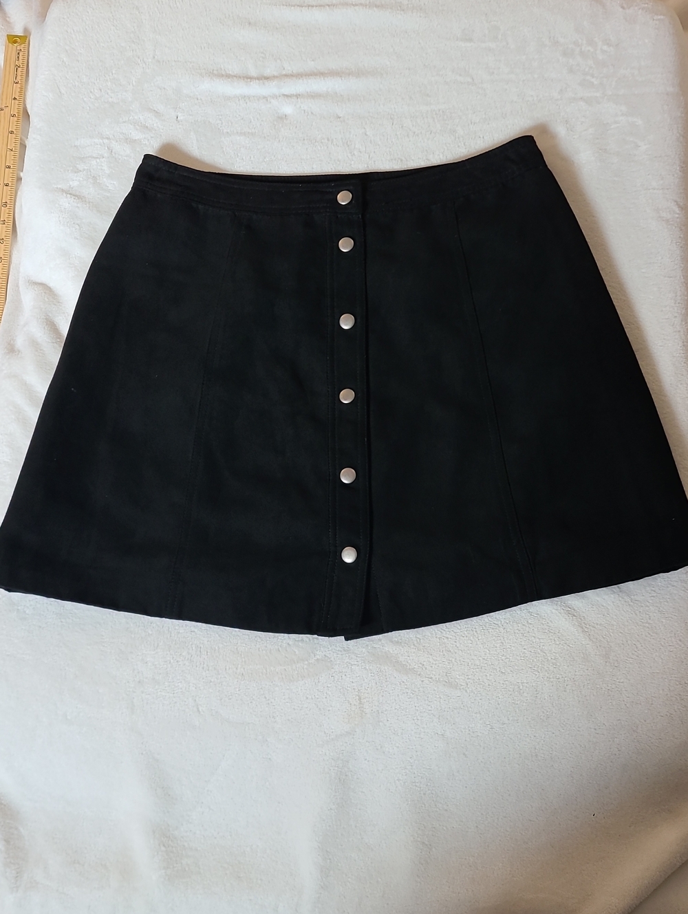 Divided Black Button-Front Sued Like Mini Skirt